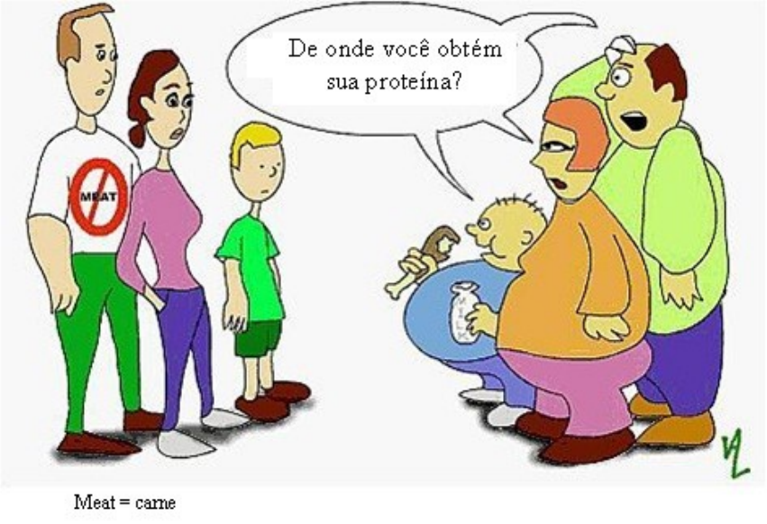 UFRGS 2015)Observe a tira abaixo.Se o filho do Radicci tornar-se vegetariano  do tipo que não utiliza 