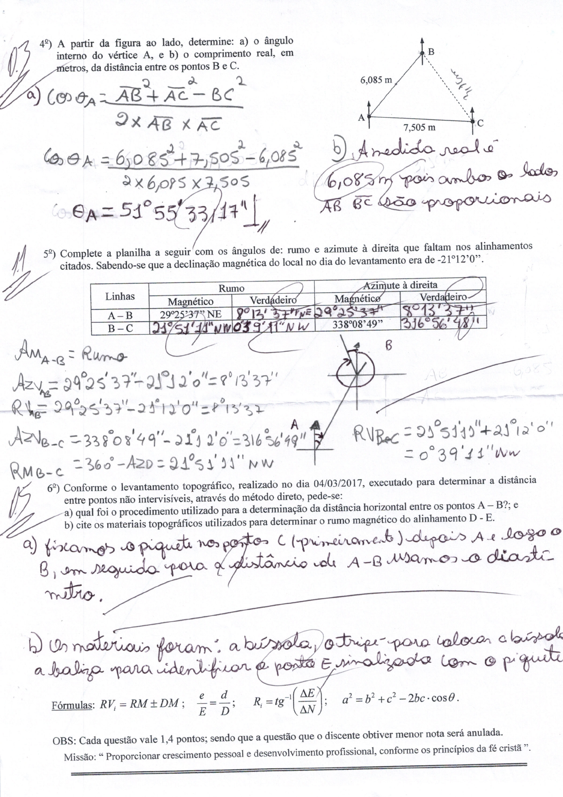 PROVA G1 TOPOGRAFIA - Topografia I