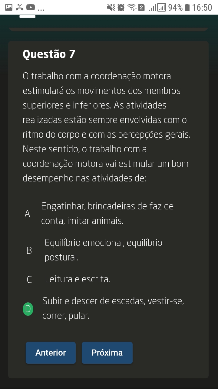 Prova Psicomotricidade - Psicomotricidade E Movimento