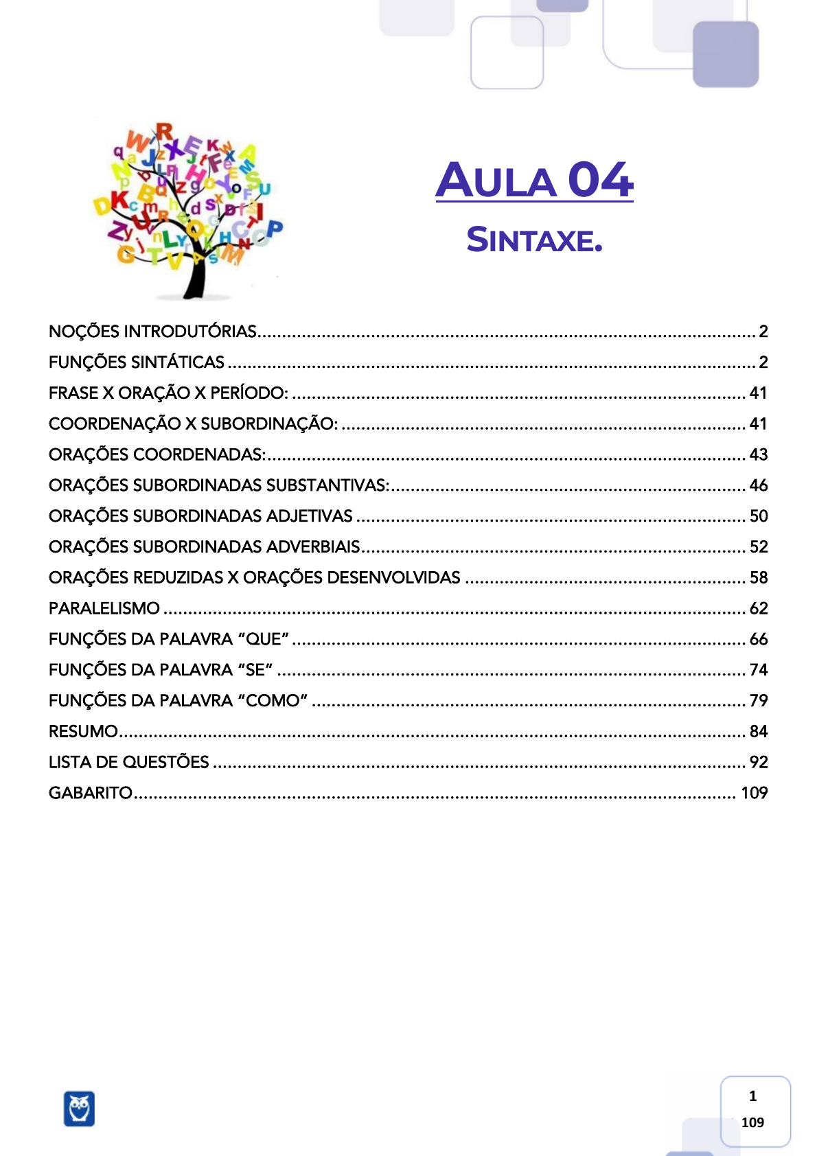 1º Exercícios de Sintaxe do verbo - Direito Civil II