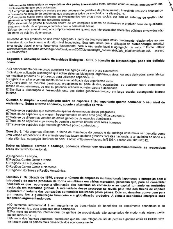 Prova Meio Ambiente e Sustentabilidade - UNIESP - 20212, Provas Sociedade  e Meio Ambiente