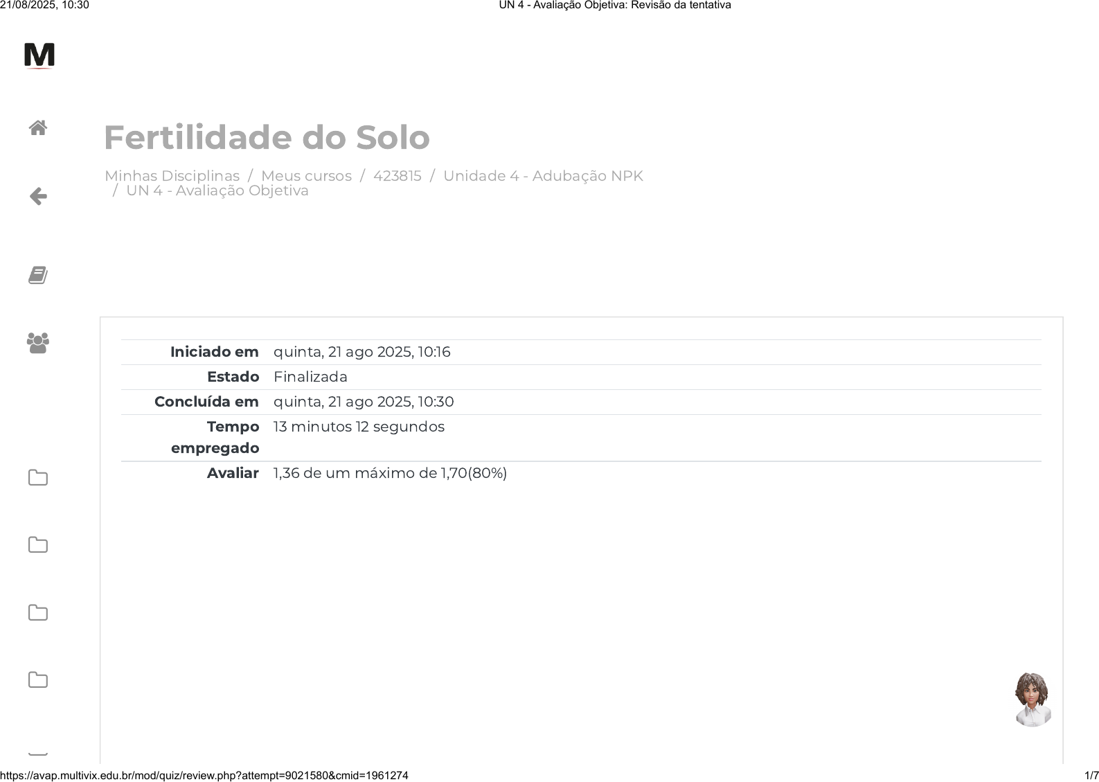 Grátis: UN 4 - Avaliação Objetiva Revisão da tentativa - Questões
