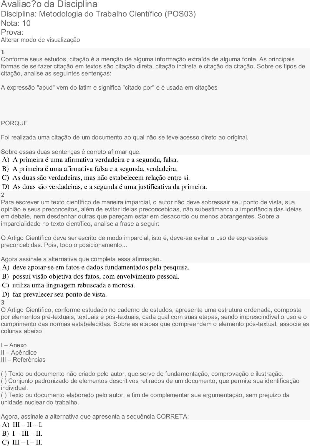 Grátis: Metodologia do Trabalho Científico - Questões Resolvidas com  Gabarito em PDF, image size:1053x1513