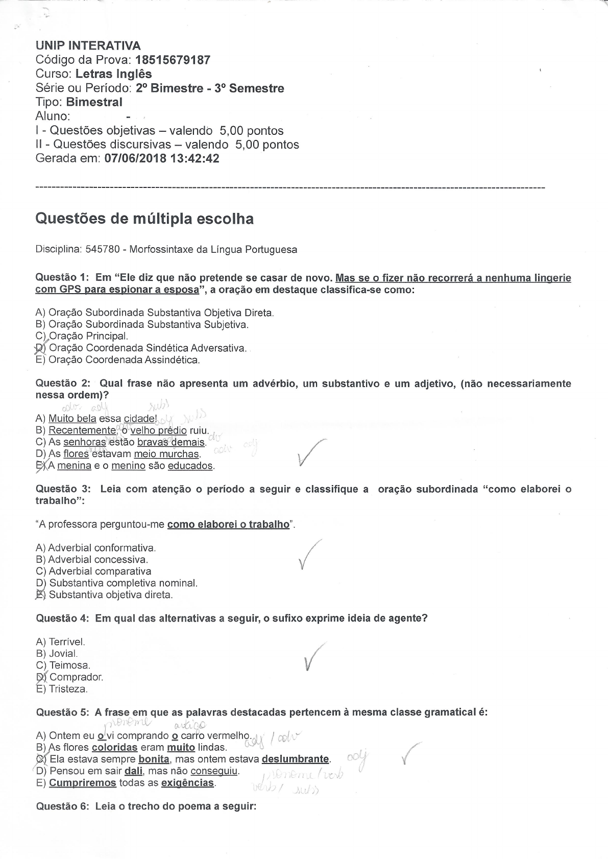 Prova De Morfossintaxe Da Língua Portuguesa - Morfossintaxe Da Língua ...