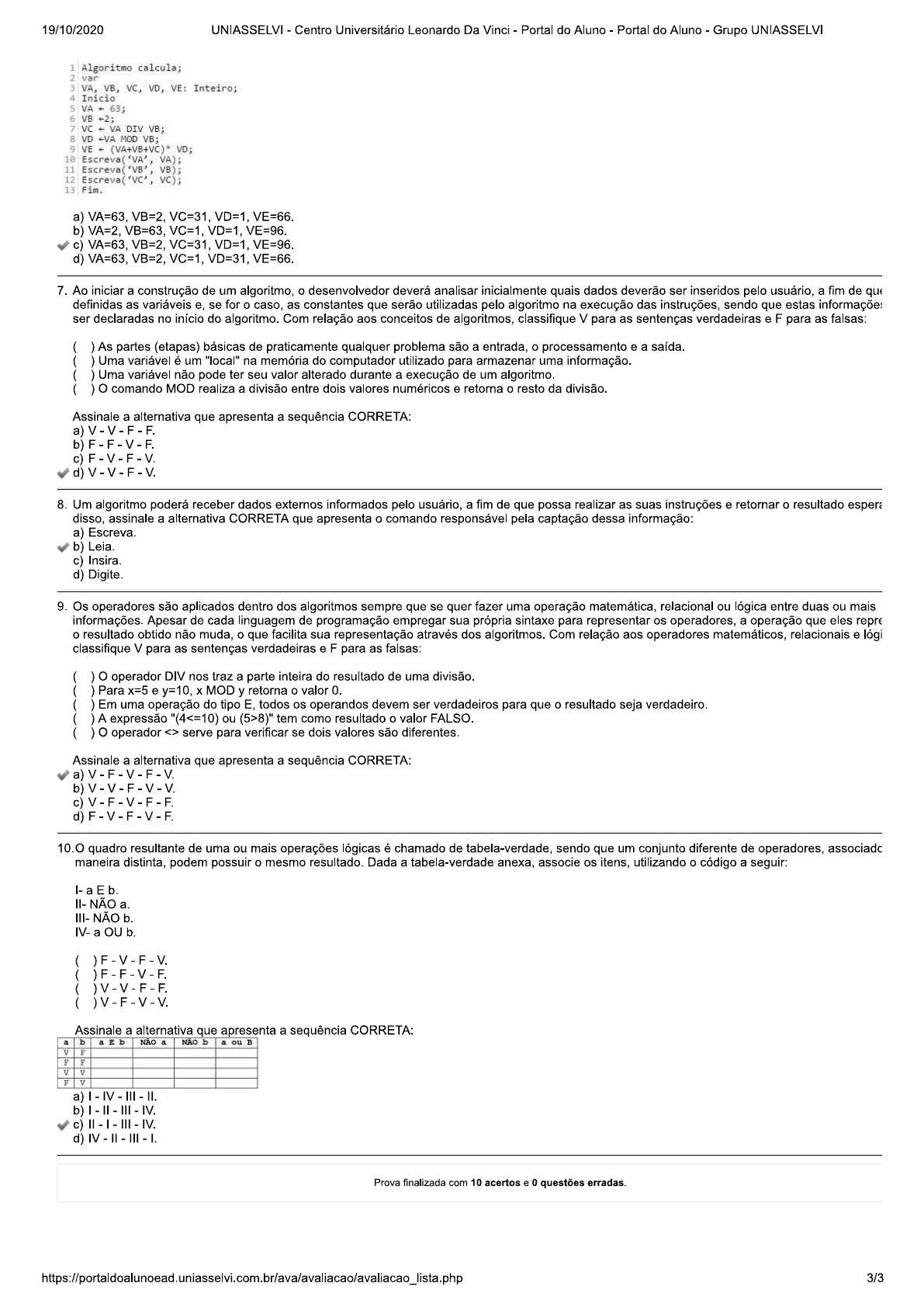 AVALIAÇÃO I DE ALGORITMO E LÓGICA DE PROGRAMAÇÃO (GABARITO) - Algoritmo ...