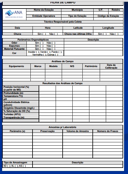 Ficha de Campo água - Hidrologia