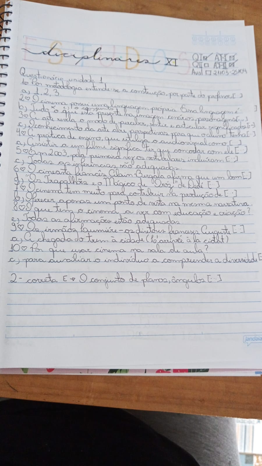 Questionário Unidade I - Estudos Disciplinares XI Unip