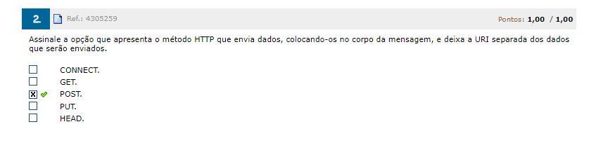 Assinale a opção que apresenta o método HTTP que envia dados, colocando ...