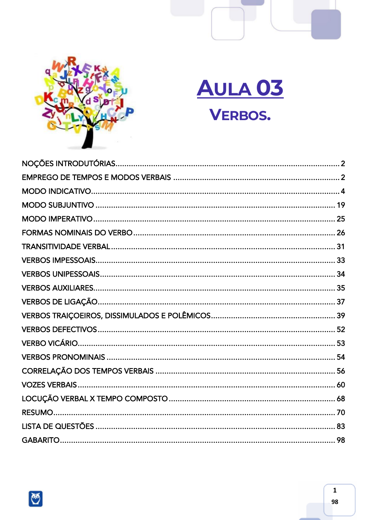 LISTA de EXERCÍCIOS sobre TRANSITIVIDADE VERBAL com gabarito