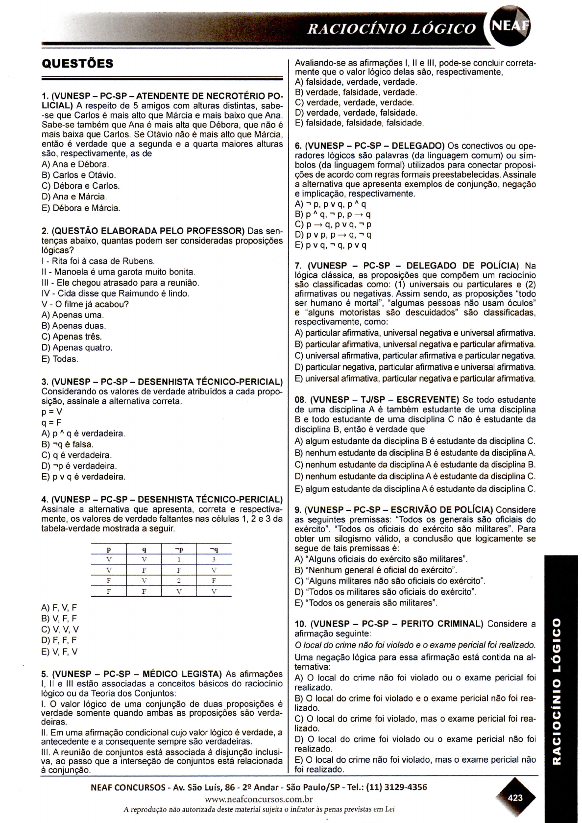 RACIOCÍNIO LÓGICO QUESTÕES - Matemática