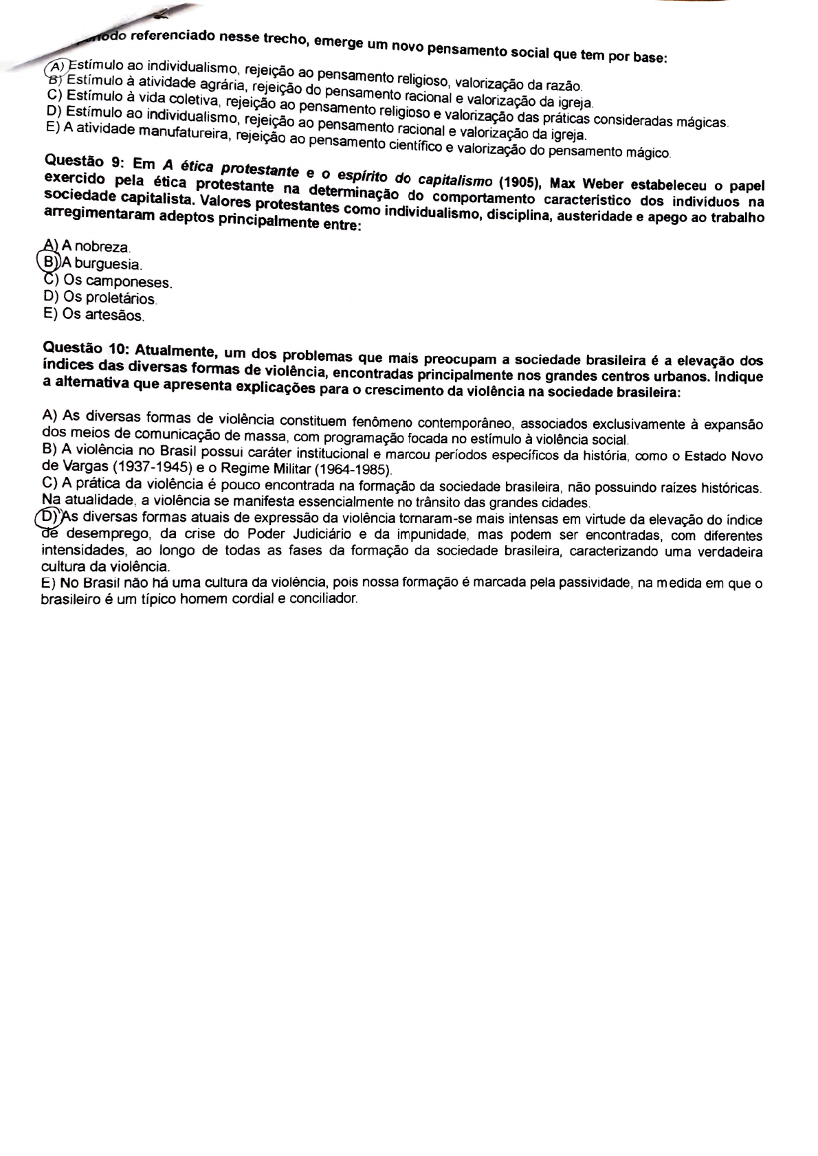 Prova Unip - Ciências Sociais