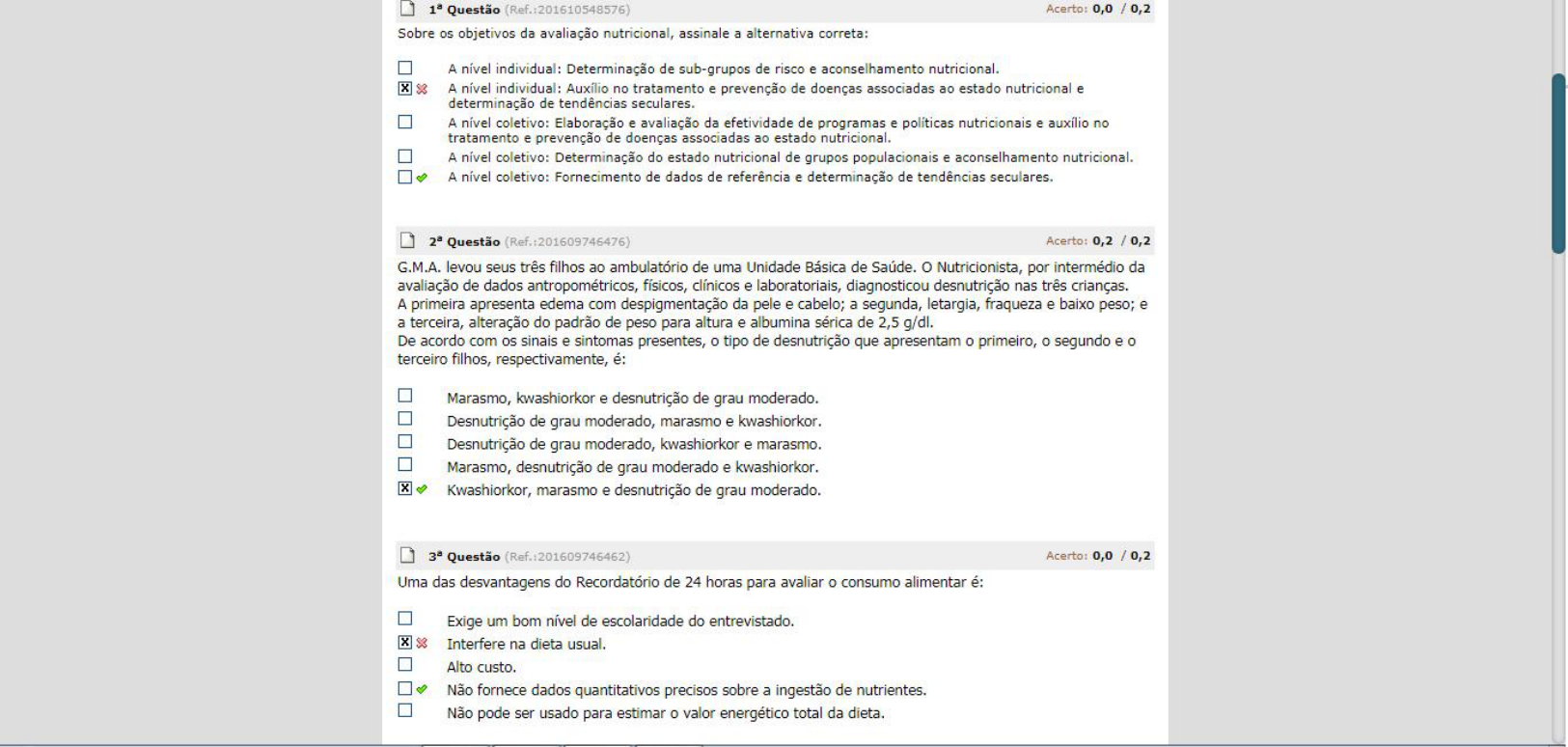 Simulado Avaliação Nutricional - Avaliação Nutricional I