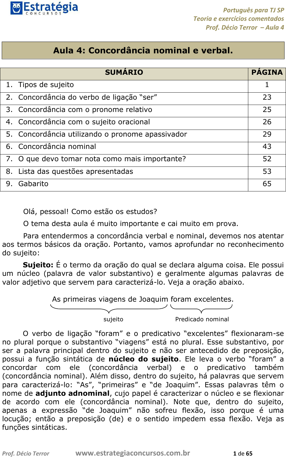 Gabarito Sobre Concordância Verbal I, PDF, Assunto (gramática)