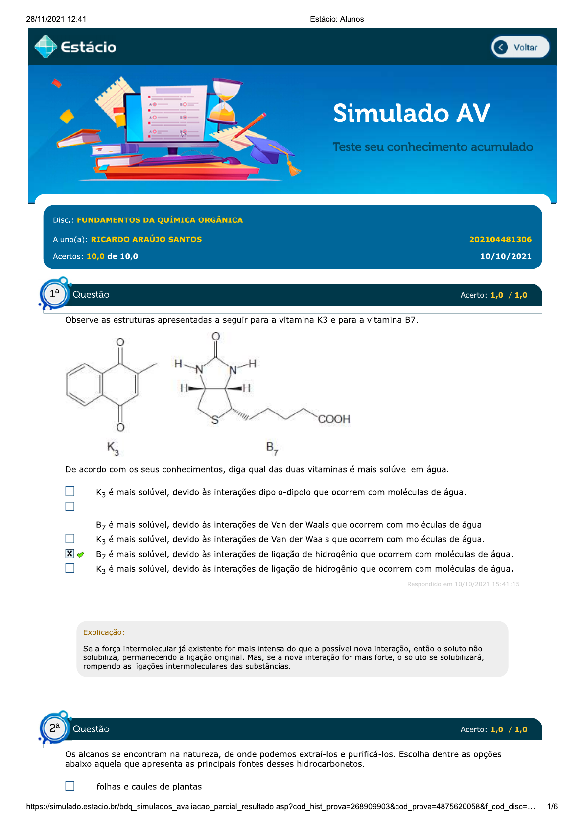 Simulado Fundamentos Da Quimica Organica 1 Fundamentos De Química