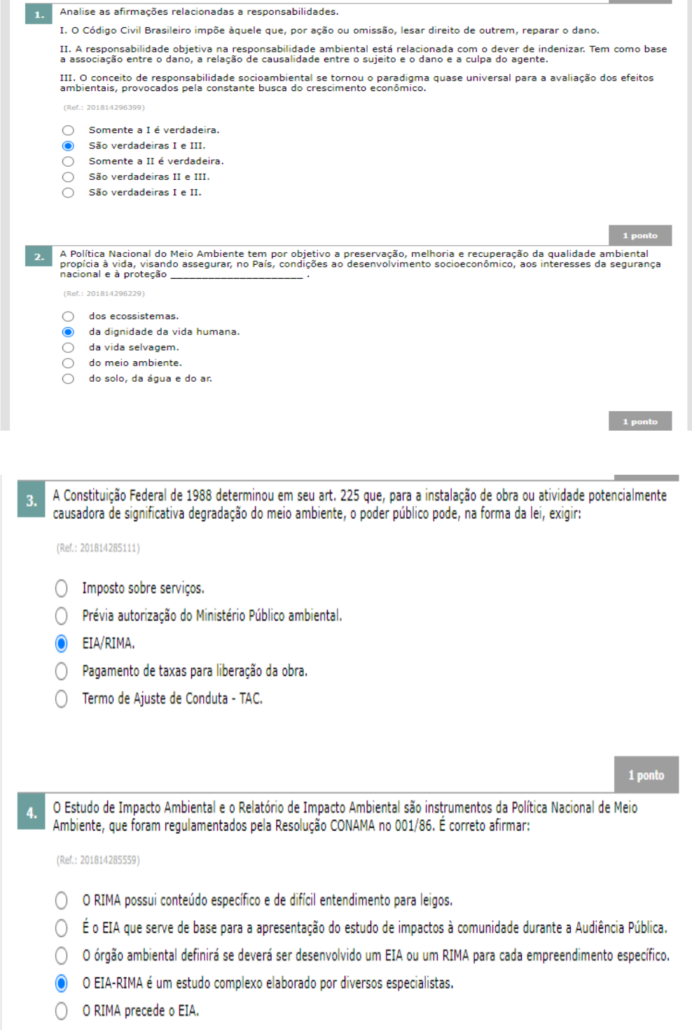 Prova Gestão Ambiental AV 8 Acertos - Gestão Ambiental