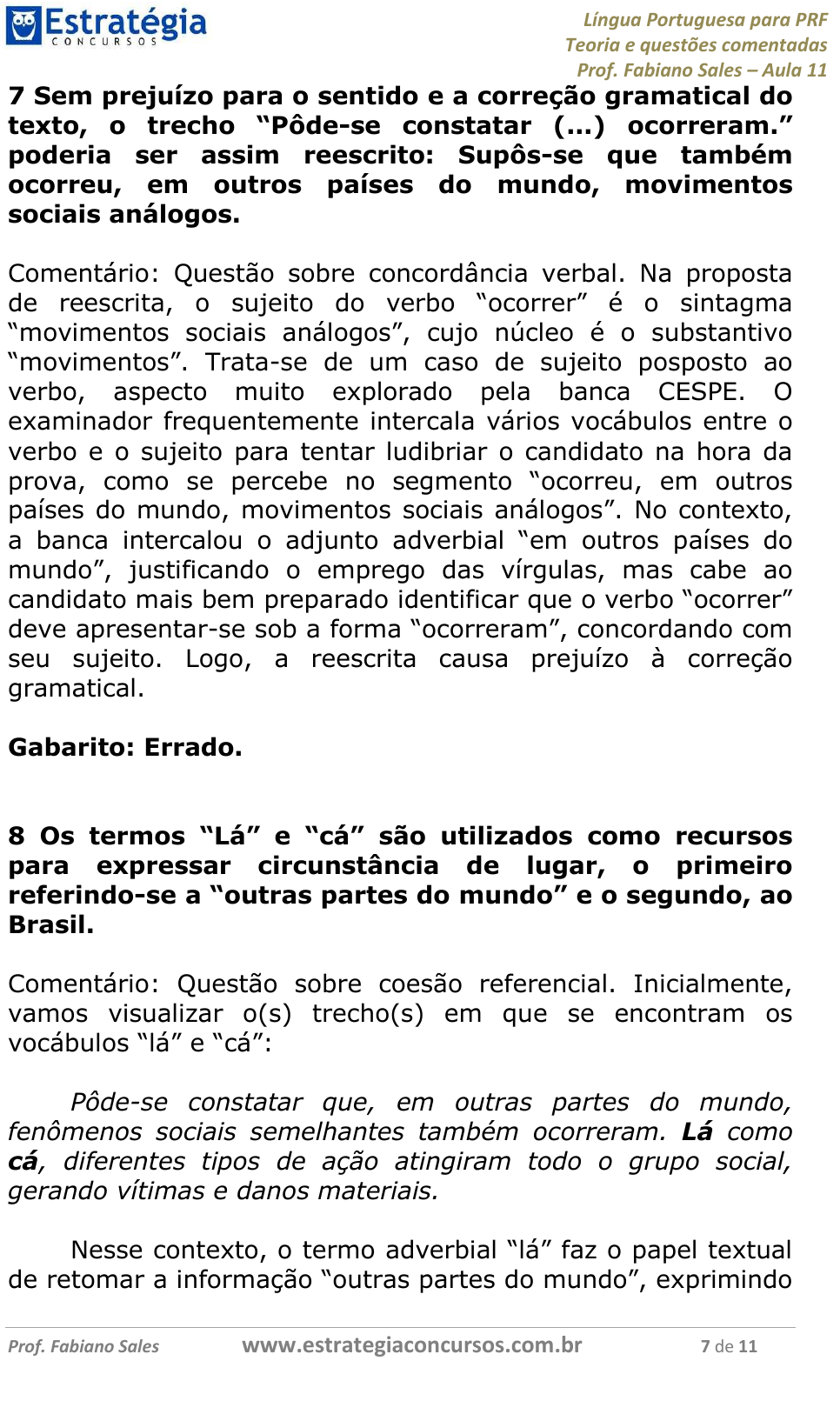 CESPE UnB Coletânea De Provas Comentadas AULA 11 - Português