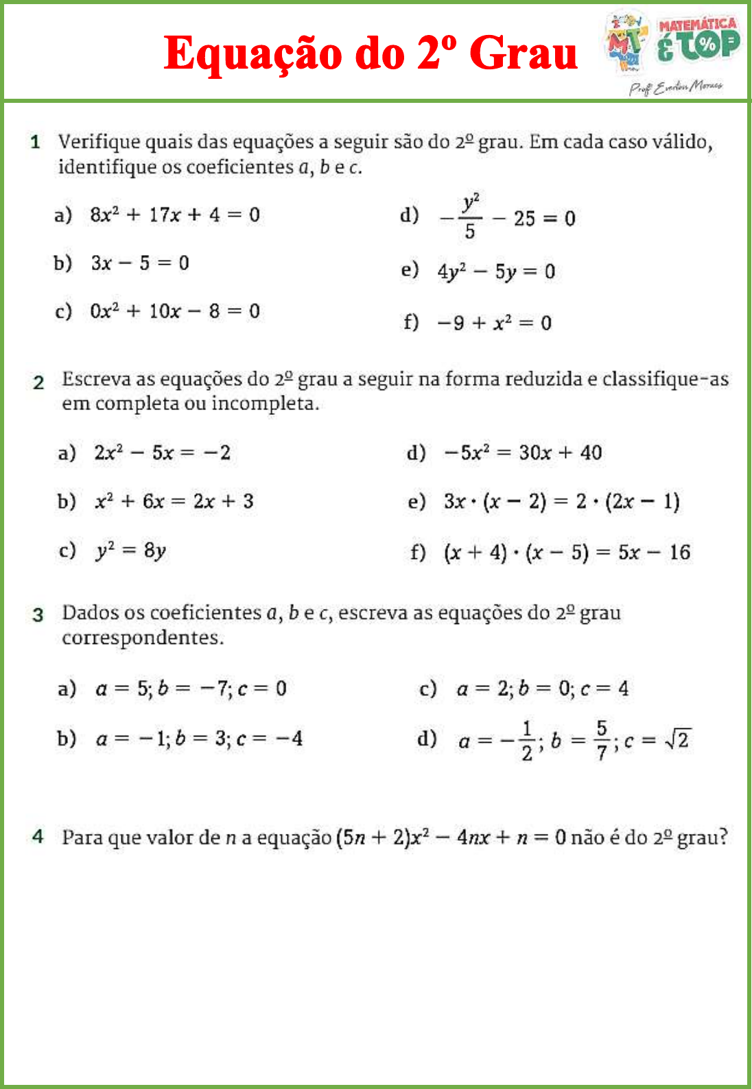 EQUAÇÃO DO 2º GRAU, COMPLETA