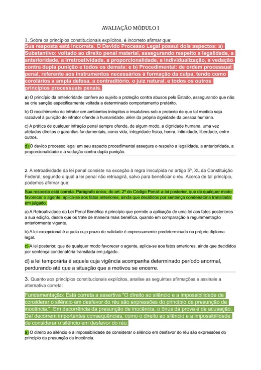 AVALIAÇÃO MÓDULO I - EBRADI PENAL E PROCESSO PENAL