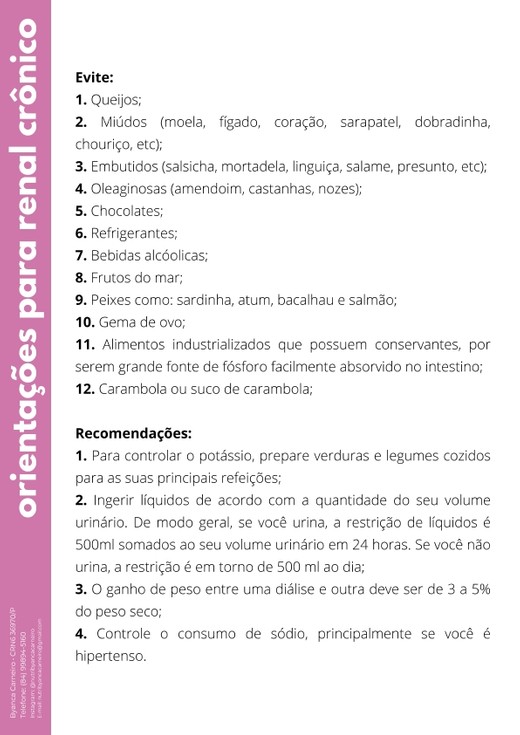 ORIENTAÇÕES PARA RENAL CRÔNICO