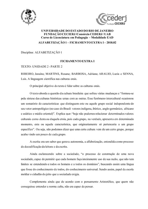 FICHAMENTOEXTRA1 ALFABETIZAÇÃO