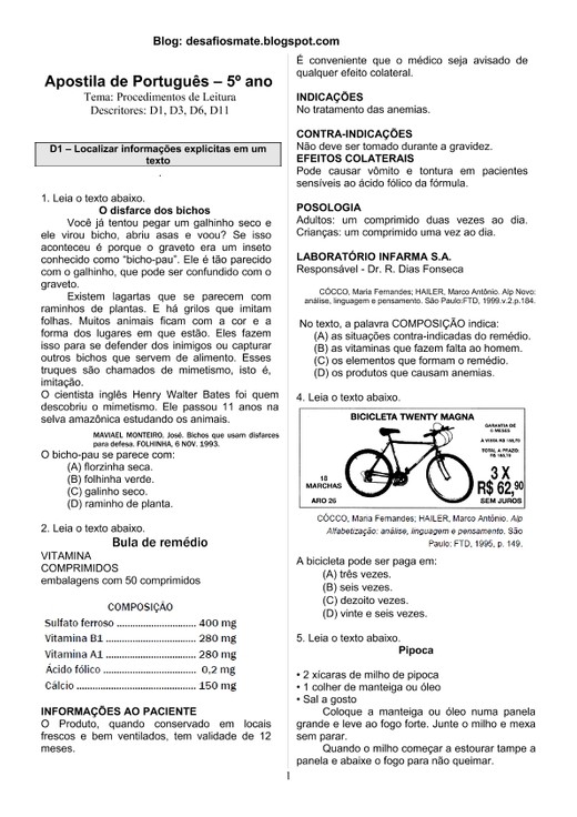 Apostila de Portuguýýs ýýý 5ýý ano Procedimentos de leitura