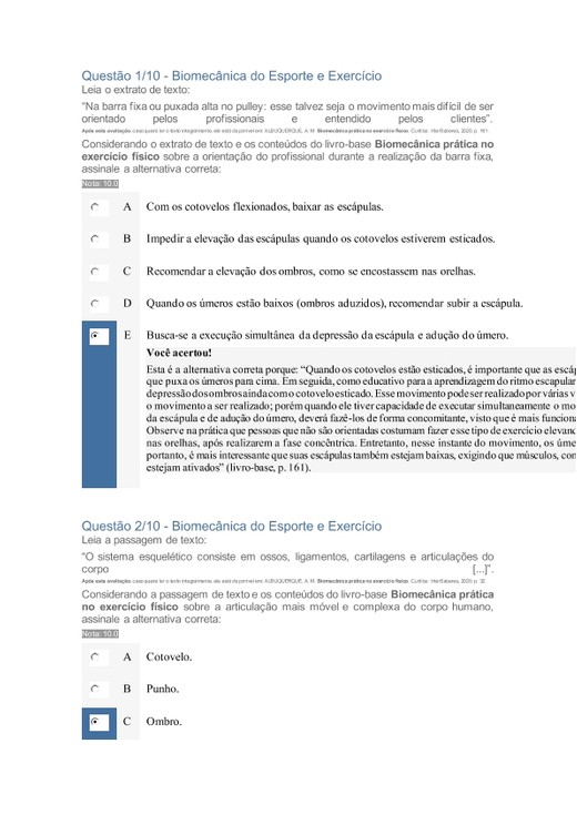 apol 2 biomecânica do esporte e exercícios