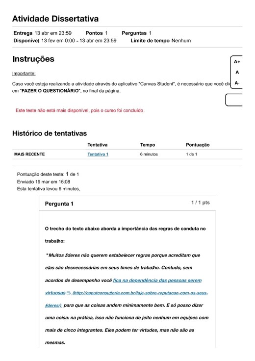 Administração Moderna e Pós Moderna Atividade Dissertativa