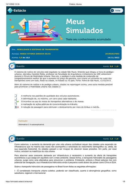 Simulado Mobilidade e Sistemas de Transportes