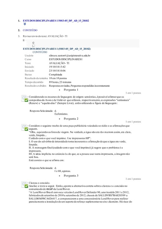ESTUDOS DISCIPLINARES I unip