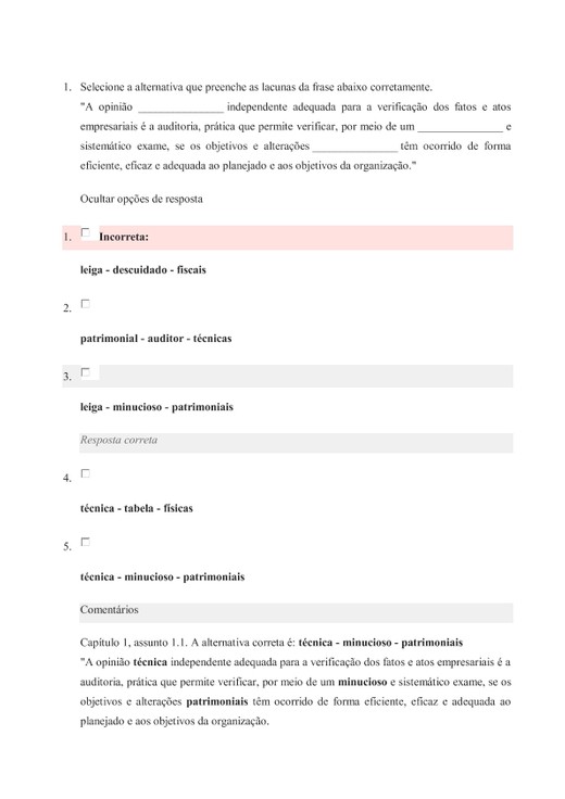 Exercícios - Auditoria e Perícia Contábil