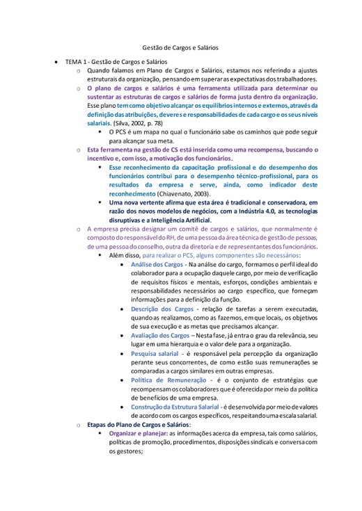 Resumo - Gestão de Cargos e Salários