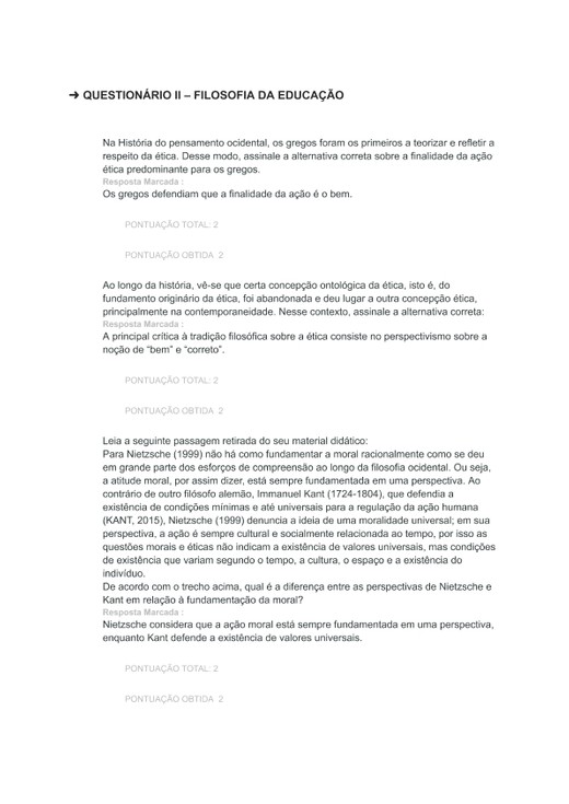 QUESTIONÁRIO II FILOSOFIA DA EDUCAÇÃO-FAVENI