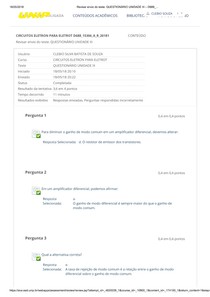 QUESTIONÁRIO UNIDADE III CIRCUITOS ELETRÔNICOS PARA ELETROTÉCNICA UNIP OBJETIVO ONLINE EAD RESPOSTAS