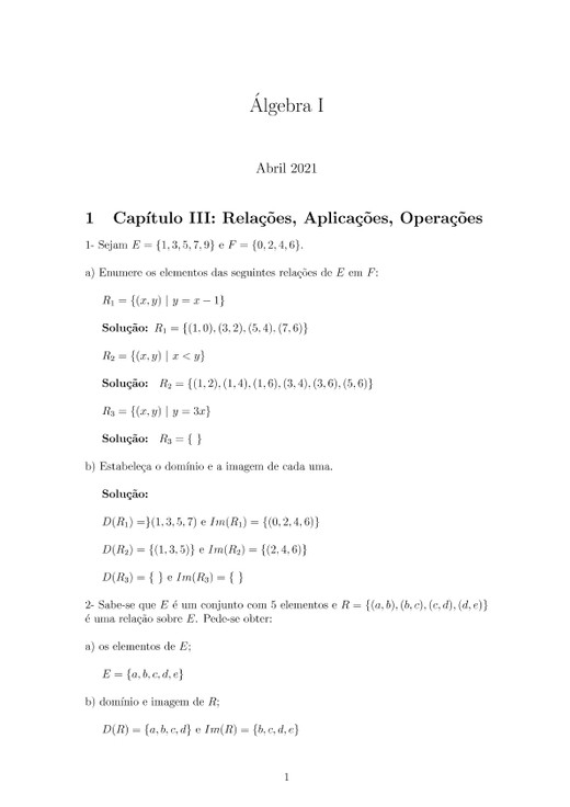 Exercícios Resolvidos - Álgebra I