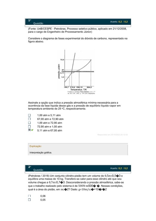 Avaliando Aprendizado 2 - Termodinâmica Aplicada - Com Resposta