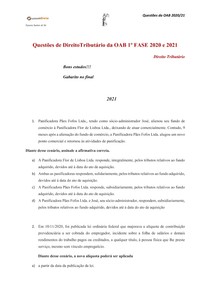 Questões de Direito Tributário da OAB 1 FASE 2020 e 2021