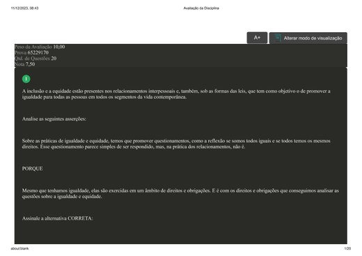 Avaliação da Disciplina oportunidades para a empresa a partir da inclusão