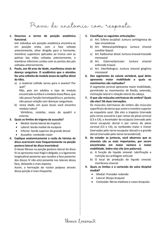 Exercícios de anatomia com resposta