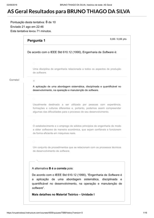 Prova 1 ENGENHARIA DE SOFTWARE E QUALIDADE EM SISTEMAS