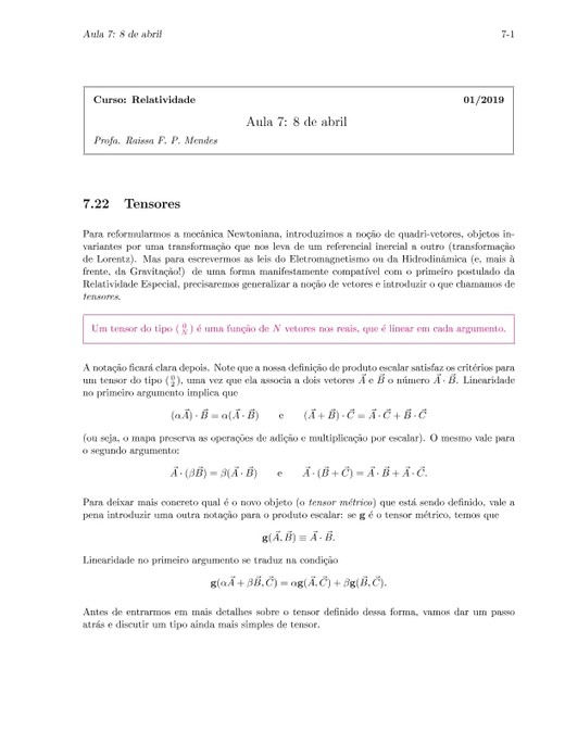 Tensores e 1-formas na Relatividade