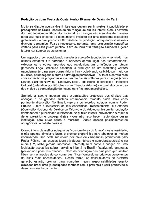 Redação  nota 1000 de 2014 de Juan Costa da Costa