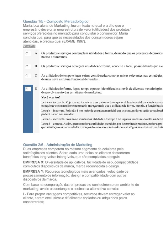 apol 1 administração de marketing e composto mercadológico