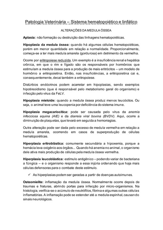 Patologia Veterinária - Sistema hematopoiético e linfático