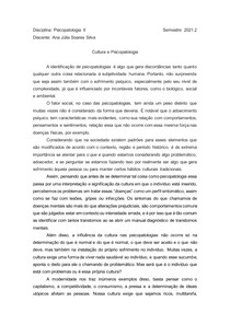 Reflexões sobre Cultura e Psicopatologia