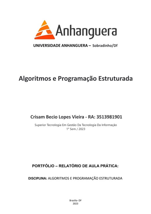 Relatório de Aula Prática - Algoritmos e Programação Estruturada pdf