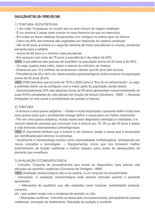 Avaliação Vestibular- Otoneurologia
