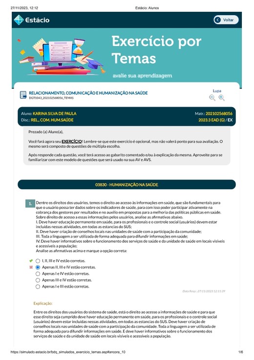 EXERCICIOS - RELACIONAMENTO, COMUNICACAO E HUMANIZACAO DE SAUDE 6