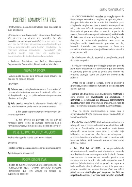 4- Poderes Administrativos poder disciplinar, poder hierárquico, poder regulamentarnormativo, poder de polícia. Abuso de poder. Poder discricionário e poder vinculado.