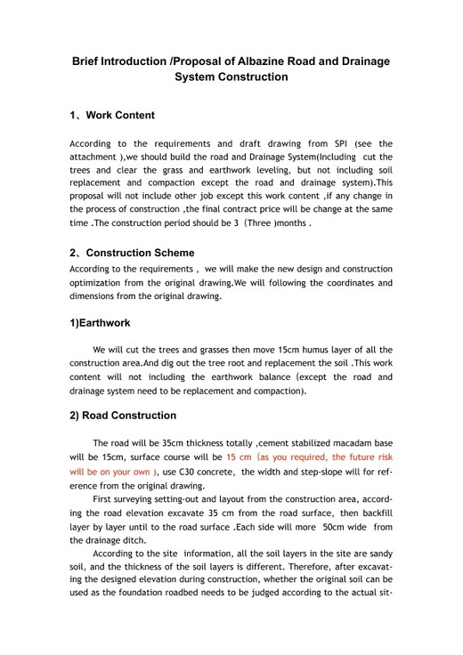 Proposal of Albazine Road and Drainage System Construction
