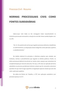 Normas processuais civis como fontes subsidiárias - Resumo